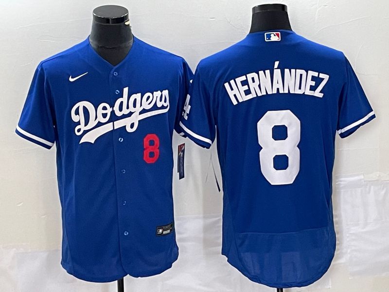 Men Los Angeles Dodgers #8 Hernandez Blue Nike Elite 2023 MLB Jersey